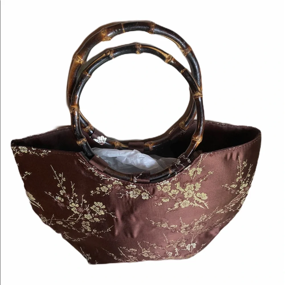 Asian Satin Bamboo Handle Purse